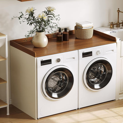 ChooChoo Washer Dryer Countertop, Adjustable Shelf, 2-Tier | Laundry Room Topper, Spacious Storage, For Folding Clothes & Efficient Organization, Walnut