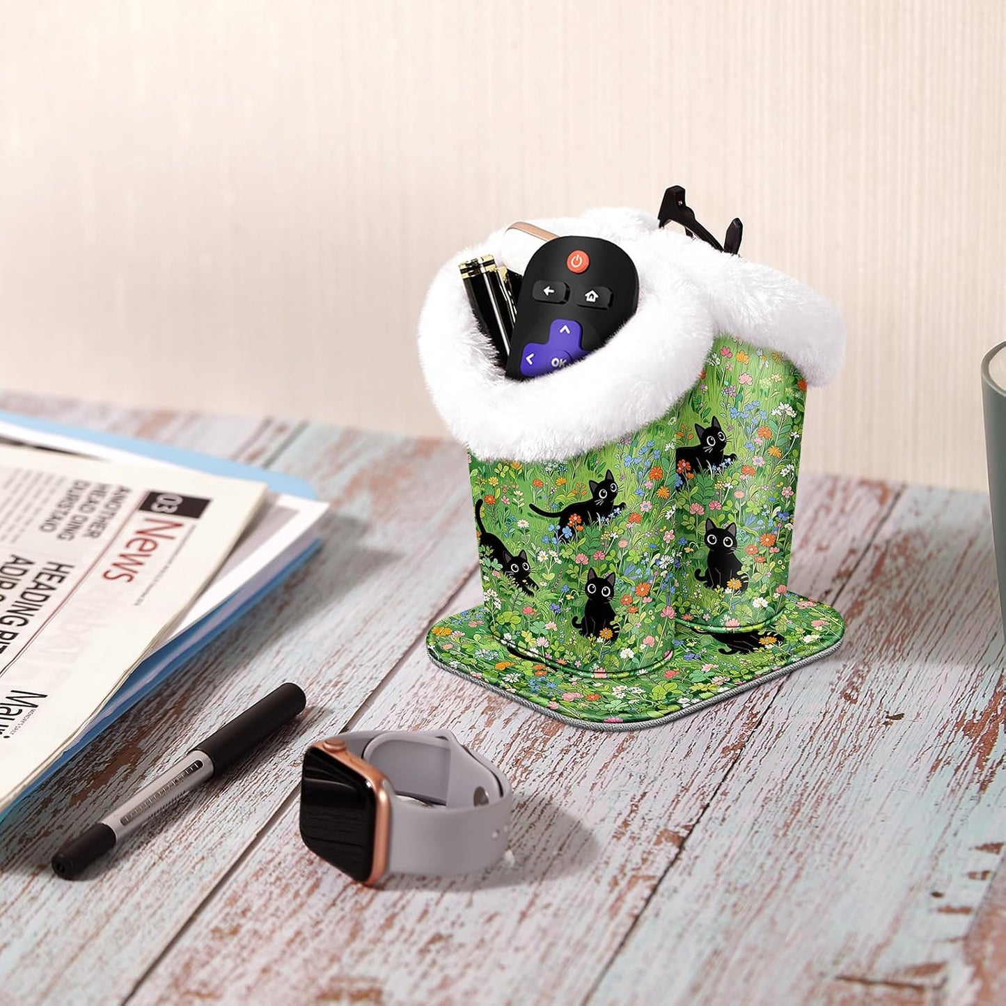 FINTIE Plush Lined Double Eyeglasses Holder with Magnetic Base for Desk | Soft Plush Lining, Glasses Stand Case For Nightstand / Bedside, Office Desktop Organizer, Small Item Storage