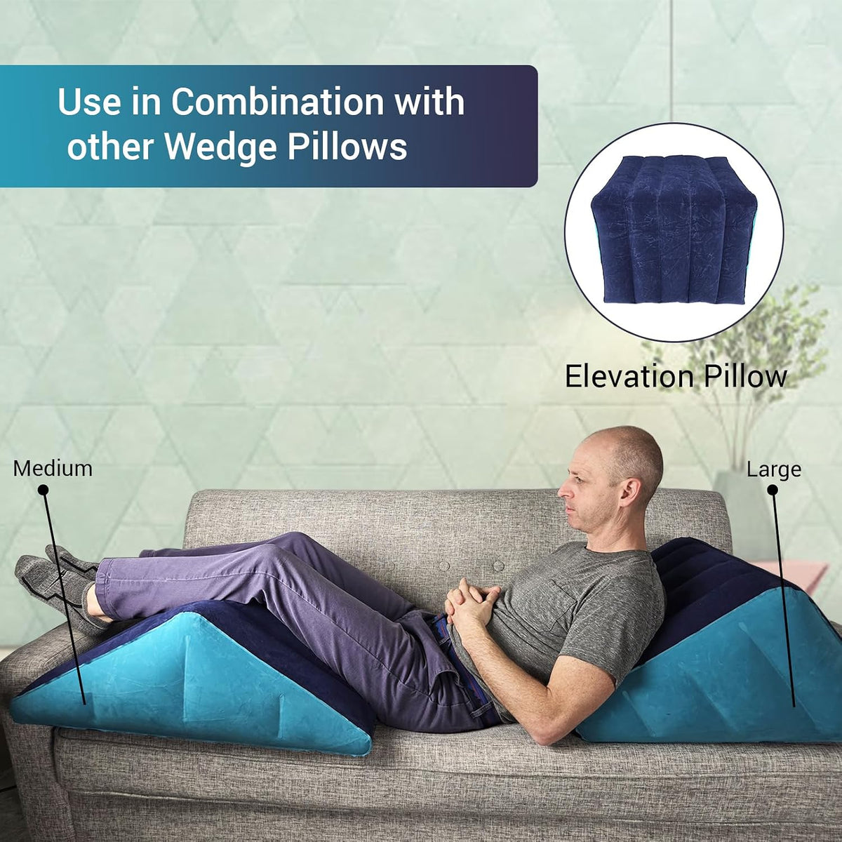 Leg Elevation Pillow by Recovery Wedge, Inflatable Wedge Pillow for Sleeping and Post-Surgical, Improve Circulation and Reduce Swelling, Speed Injury Recovery. (Large triangle)