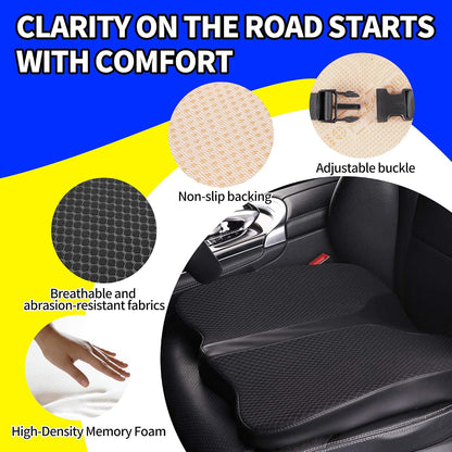 Car Seat Cushion - Comfort Memory Foam Seat Cushion for Car Seat Driver, Tailbone (Coccyx) Pain Relief, Car Seat Cushions for Driving (Gray)