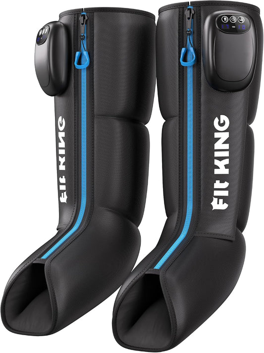 FIT KING Cordless Foot and Calf Massage Boots, Recovery System | Air Compression Leg Massager with 3 Modes and 6 Intensities, Zipper Wearing, Rechargeable for Both Home and Outdoor Use