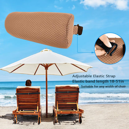 1 Pack Headrest Pillow for Patio Chaise Lounge,Recliner,Beach Chair,Gray | Resilient 3D mesh pillow with removable washable cover, adjustable elastic strap, ergonomic support, lightweight portable