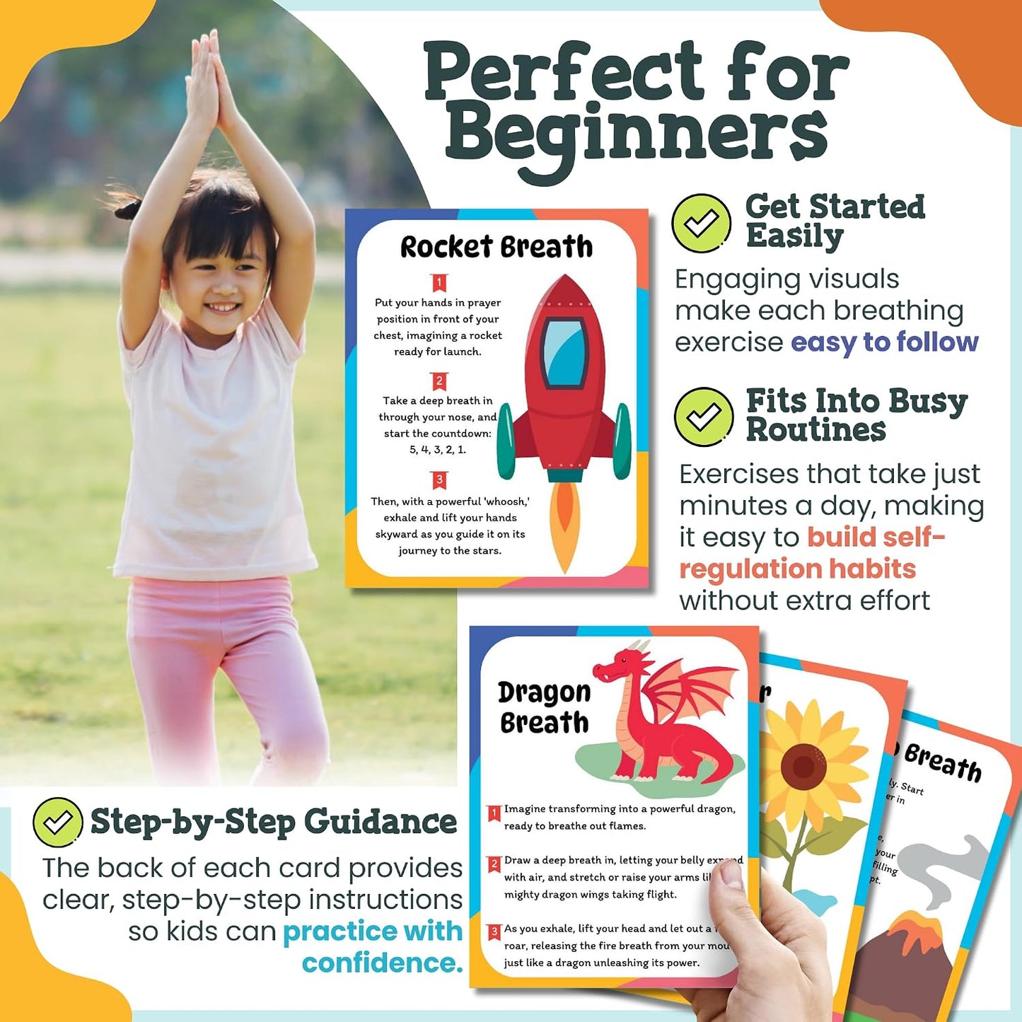 Breathing Cards for Kids, Mindfulness & Calming Corner Kit Must Haves | Yoga & Speech Therapy Materials for Special Education Classroom Office, Social Emotional Learning, Mindful Sensory Play