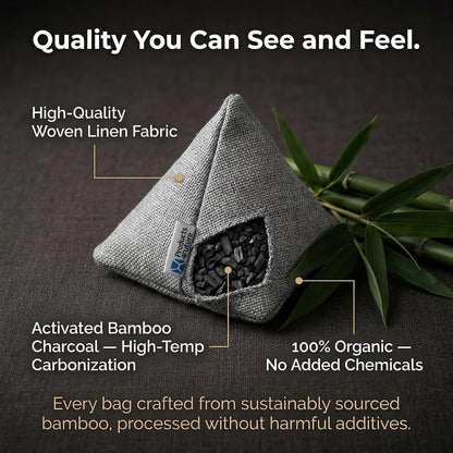 4 pack Naturally Activated Bamboo Charcoal Air Purifying Bags | Natural Home Deodorizer Bag | Charcoal Bag Odor Absorber For Pets | Odor Eliminator & Moisture Absorber Air Freshener Bag (200g Pyramid)