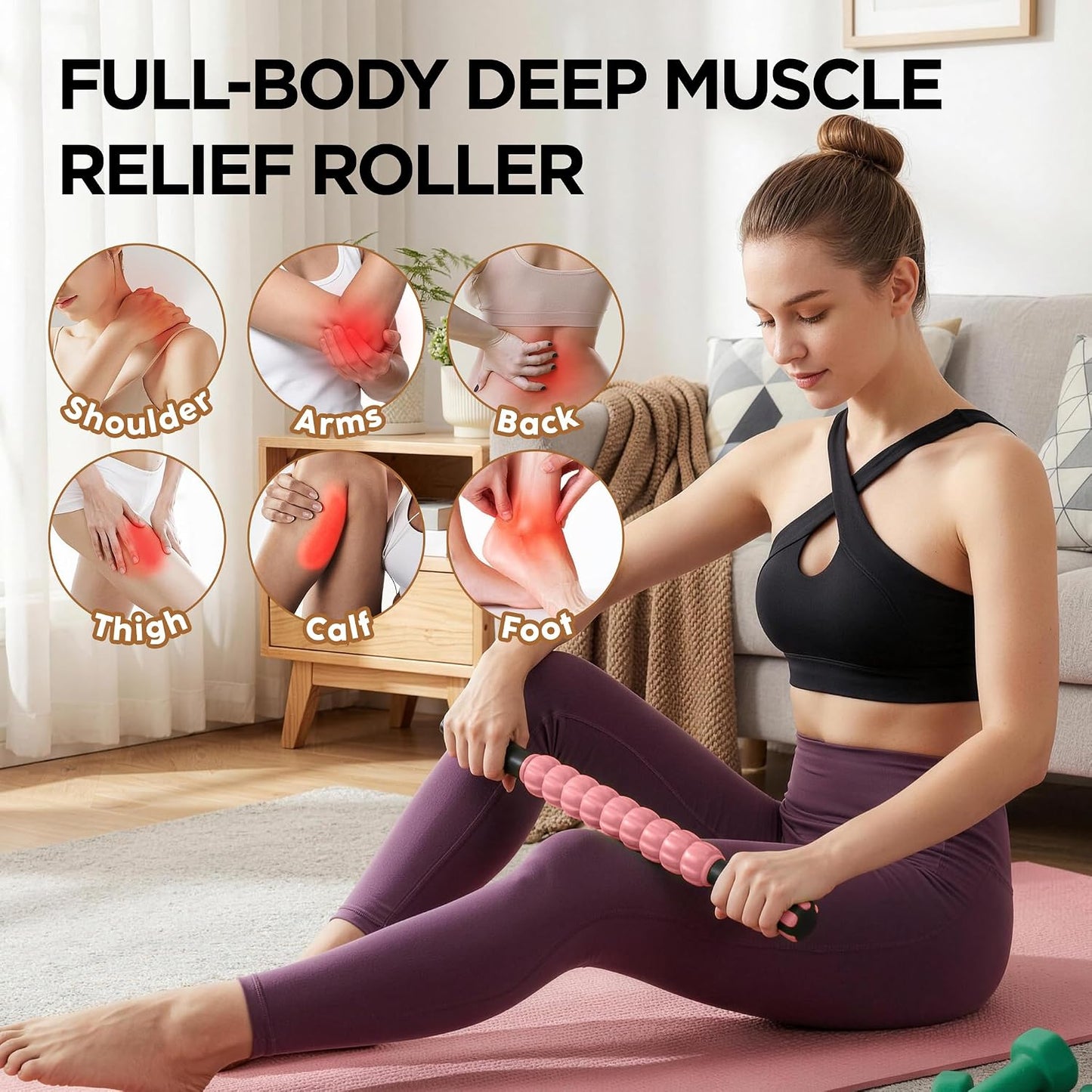 Wooden Cellulite Massage Roller for Legs and Thighs - Handheld Fascia Blaster Tool for Muscle Relief, Lymphatic Drainage & Body Sculpting - Anti Cellulite Massager for Women and Men (12 Wheel)