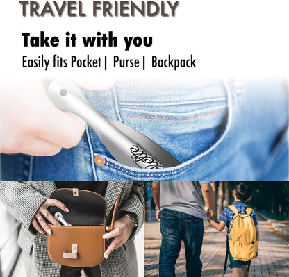 Metal Shoe Horn Long Handle for Seniors - Stainless Steel 2 Pack | 16.5 in + 7.5 in Travel Size, Shoehorn Fits Boots Sneakers Dress, Men Women Kids Elderly, Calzador de Zapatos, Helper Tool