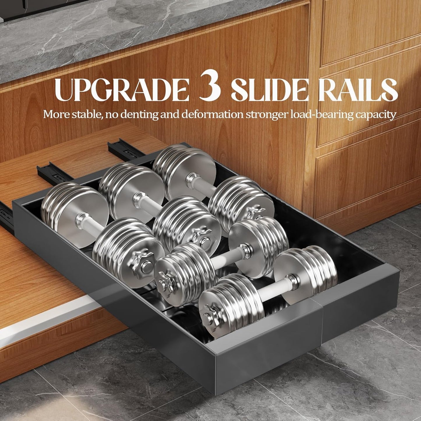 Seinloes 4 Pack Expandable Pull Out Cabinet Organizer 21"Deep With Raising Pad for Framed Cabinets,Upgrade 3 Slide Rails Slide Out Drawers,No Drill Roll Out Shelves,Adjustable Width 12.1"-20.4" White