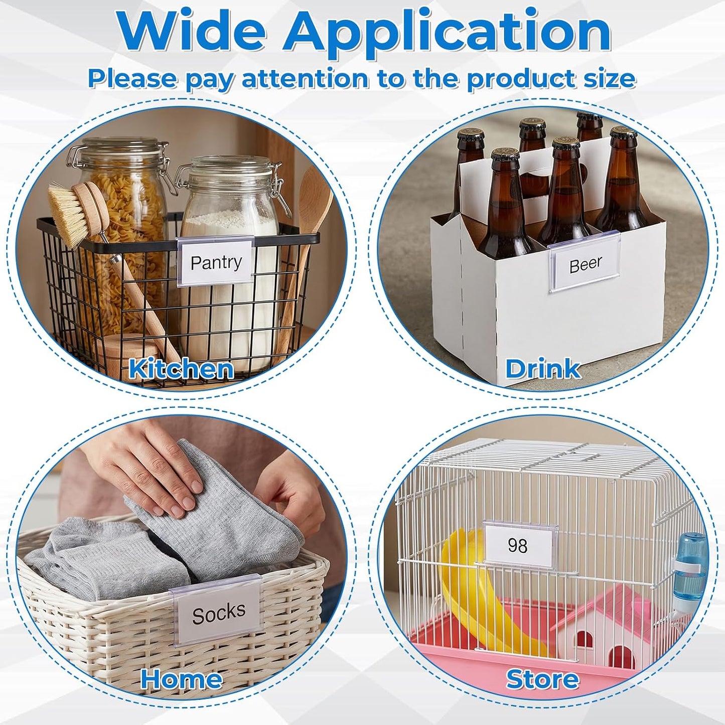 200 Pcs Clear Plastic Wire Shelf Label Holder, 2.4 x 1.7 Inch Reusable Plastic Price Display Holder Merchandise Sign Display Clips for Shop, Wire Shelf, Storage Bins