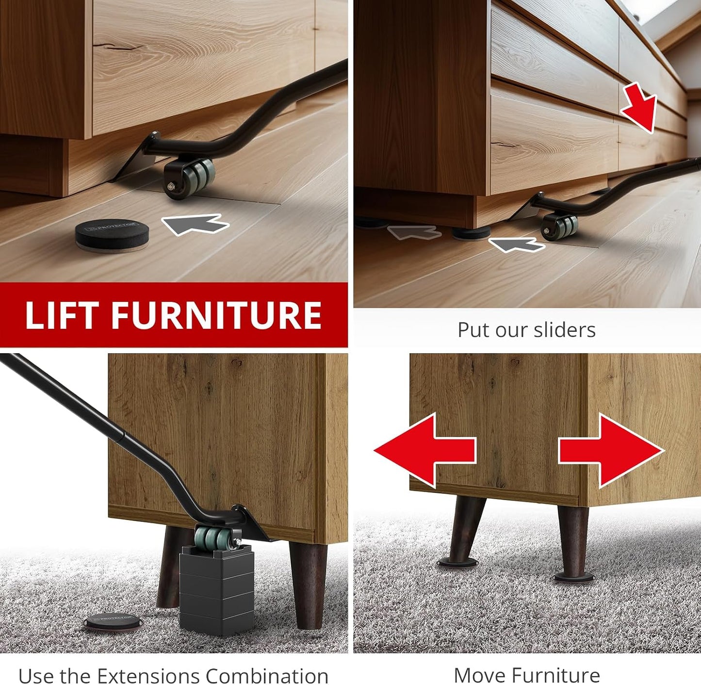 X-Protector Furniture Lifter Tool - Premium Furniture Jack Lifting Tool | Lift Furniture Easily - Appliance Lifter with 4.3" Adjustable Height - Ideal Jack to Lift Furniture Easily with No Effort