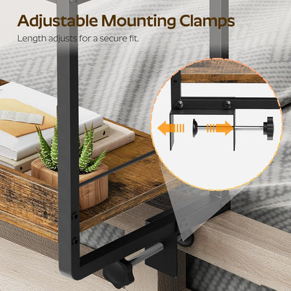 YATINEY Bedside Shelf, Bunk Bed Shelf with Storage and 360° Rotating, Clip-on Loft & Bunk Bed Tray Shelf, Nightstand for College Dorm Room, Apartment, Rustic Brown and Black ET21BR
