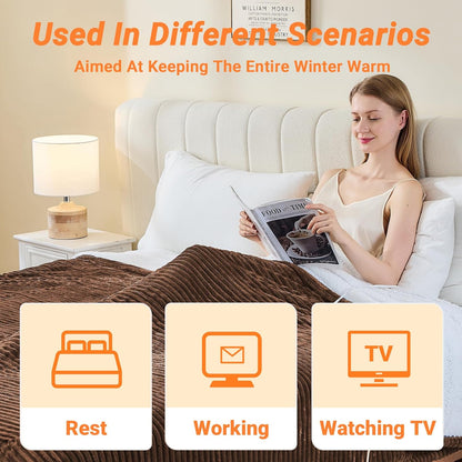 Heated Blanket Electric Throw, Soft Flannel Heating Blanket with 8 Hours Auto Off 10 Fast Heating Levels Machine Washable Sherpa Heated Blanket with Overheating Protection