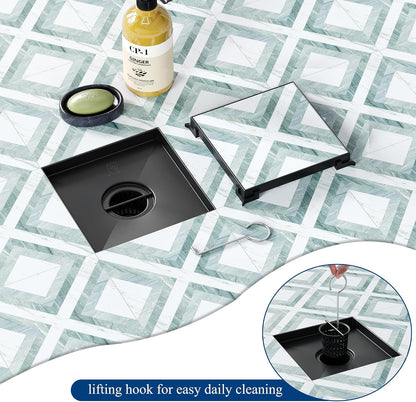 Neodrain 4" Brushed Square Shower Drain with Removable Tile Insert Grate | 304 Stainless Steel Tile Square Drain, Hidden Drain,Easy to Clean, Waterproof & Sturdy Shower Drain, CUPC Certified
