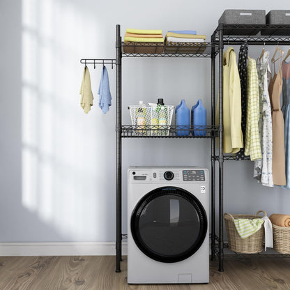 Golpart Laundry Organizer Shelves Over the Washer and Dryer Storage Shelf | Heavy Duty Laundry Room Organization Clothes Drying Rack Adjustable Height Wire Shelving and Wire Basket with Hanger Rod