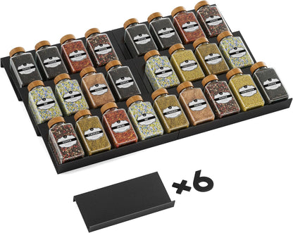 Spice Drawer Organizer, Spice Rack Tray for Kitchen Cabinet, Expandable Seasoning Storage Rack Insert for Drawer/Countertop,9 Pieces Set, Aluminum (Jars Not Included)