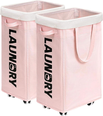 CHICVITA 75L Large Rolling Laundry Basket with Wheels & Wash Bag, Grey | Collapsible design saves space for corner dorms. Removable wash bag for easy laundry transport
