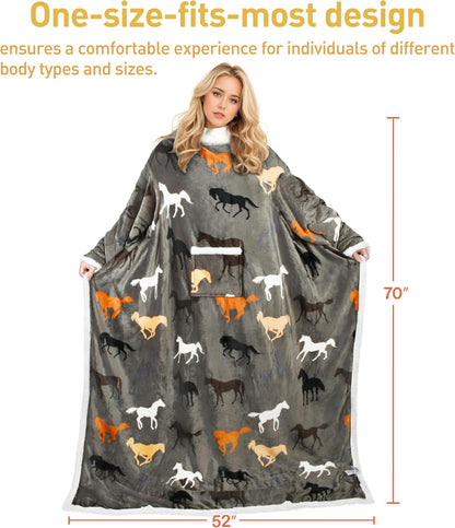 Catalonia Sherpa Wearable Blanket with Sleeves and Pocket for Adults