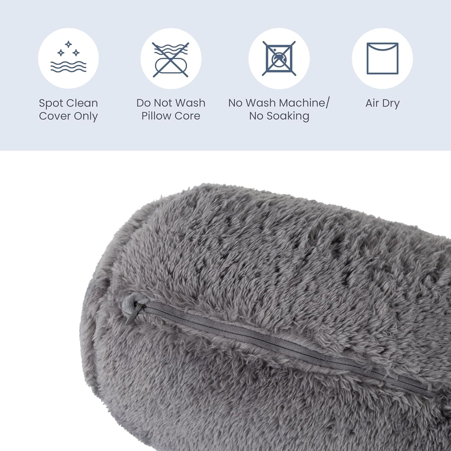 Berkshire Cervical Neck Roll Pillow with Extra-Fluffy™ Removable Cover, Multi-Purpose Bolster Cushion for Couch, Office & Travel, One Size 13.5" x 7.5", Smoke