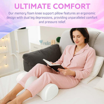 Premium Memory Foam Knee Pillow for Back Sleepers, White | Memory foam massage bolster delivers comfortable under knee pillow support for home, spa and salon use.