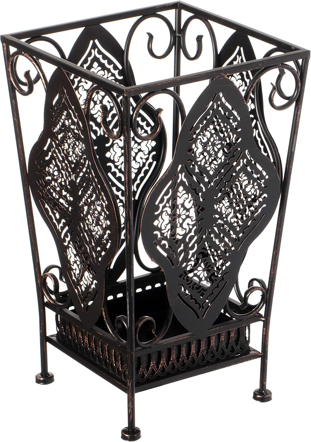 Dualplex Umbrella Holder Umbrella Stand Rack Metal Entry Hallway Décor w/Removable Drip Tray for Home Office Holds Umbrellas Canes Walking Sticks 16" Tall (Square, Antique)