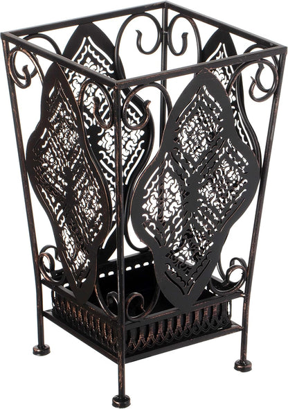 Dualplex Umbrella Holder Umbrella Stand Rack Metal Entry Hallway Décor w/Removable Drip Tray for Home Office Holds Umbrellas Canes Walking Sticks 16" Tall (Square, Antique)