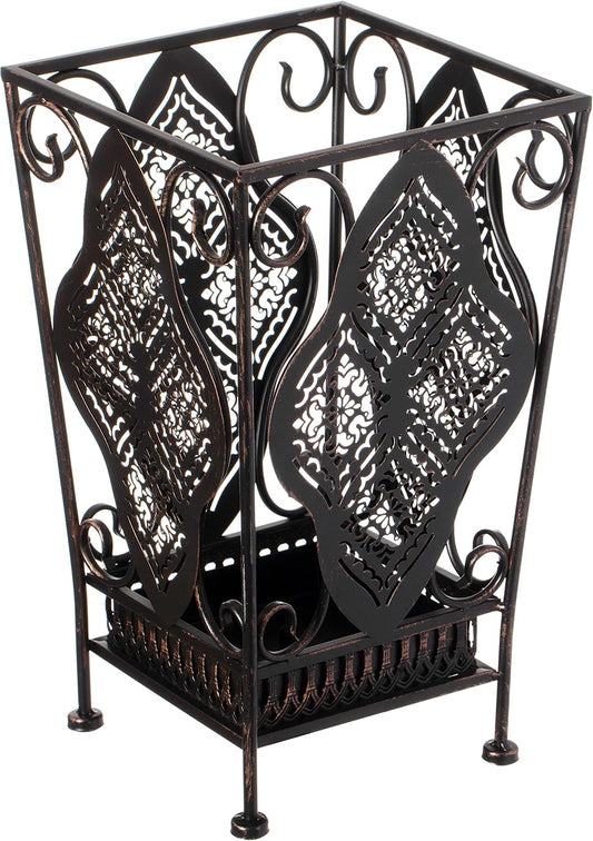 Dualplex Umbrella Holder Umbrella Stand Rack Metal Entry Hallway Décor w/Removable Drip Tray for Home Office Holds Umbrellas Canes Walking Sticks 16" Tall (Square, Antique)