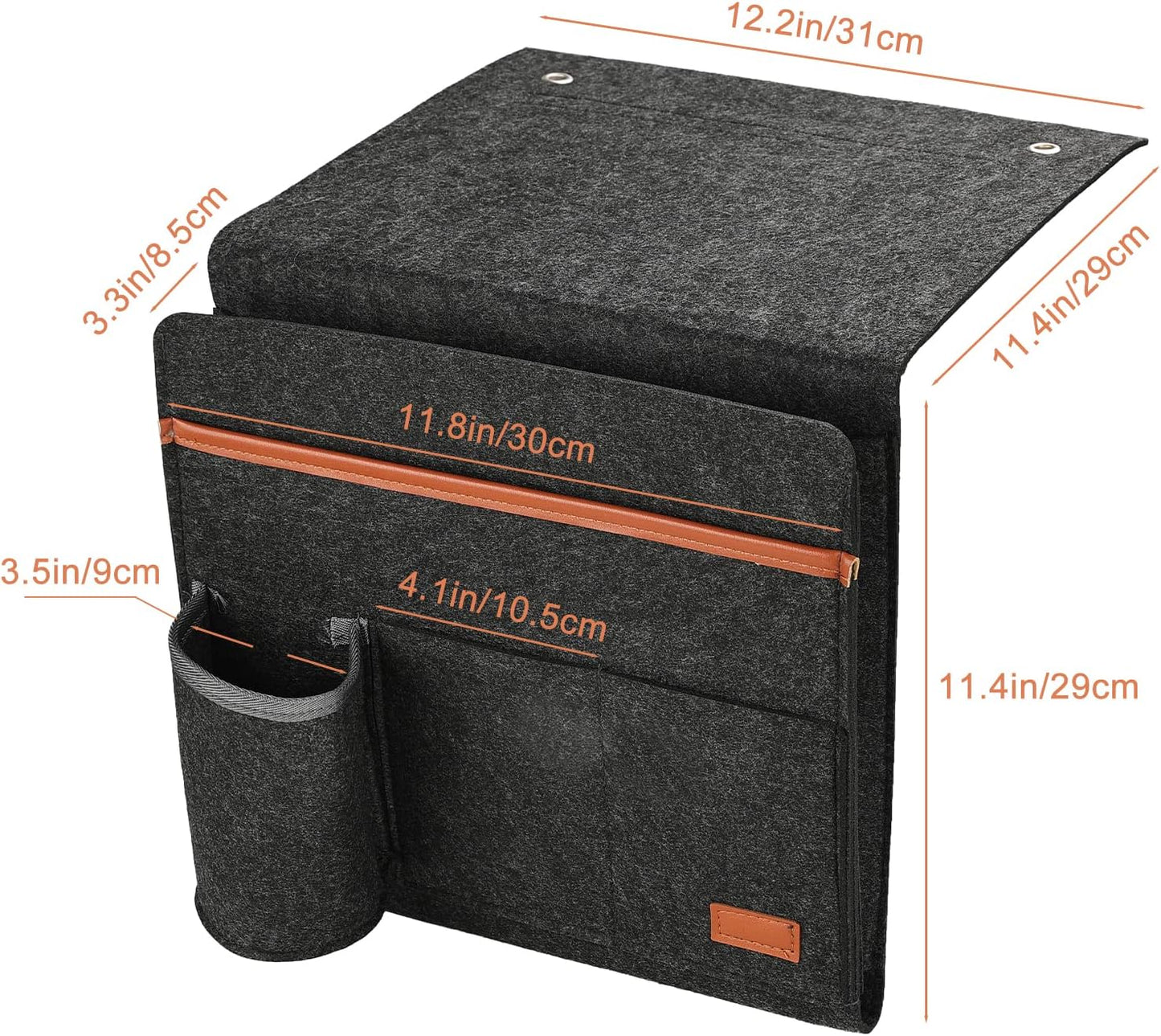 Surblue Bedside Caddy Felt Bedside Storage Organizer with Water Bottle Holder for TV Remote Control Phone Glasses Magazine 7 Pockets(Light Grey)