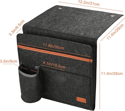 Surblue Bedside Caddy Felt Bedside Storage Organizer with Water Bottle Holder for TV Remote Control Phone Glasses Magazine 7 Pockets(Light Grey)