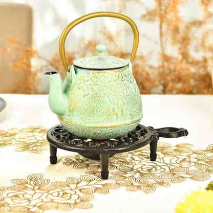 Sungmor Cast Iron Teapot Warmer - Rustic Design with Tealight Holder | Heavy Duty & Decorative Candle Holder Stands for Heat Food Coffee Milk or Tea
