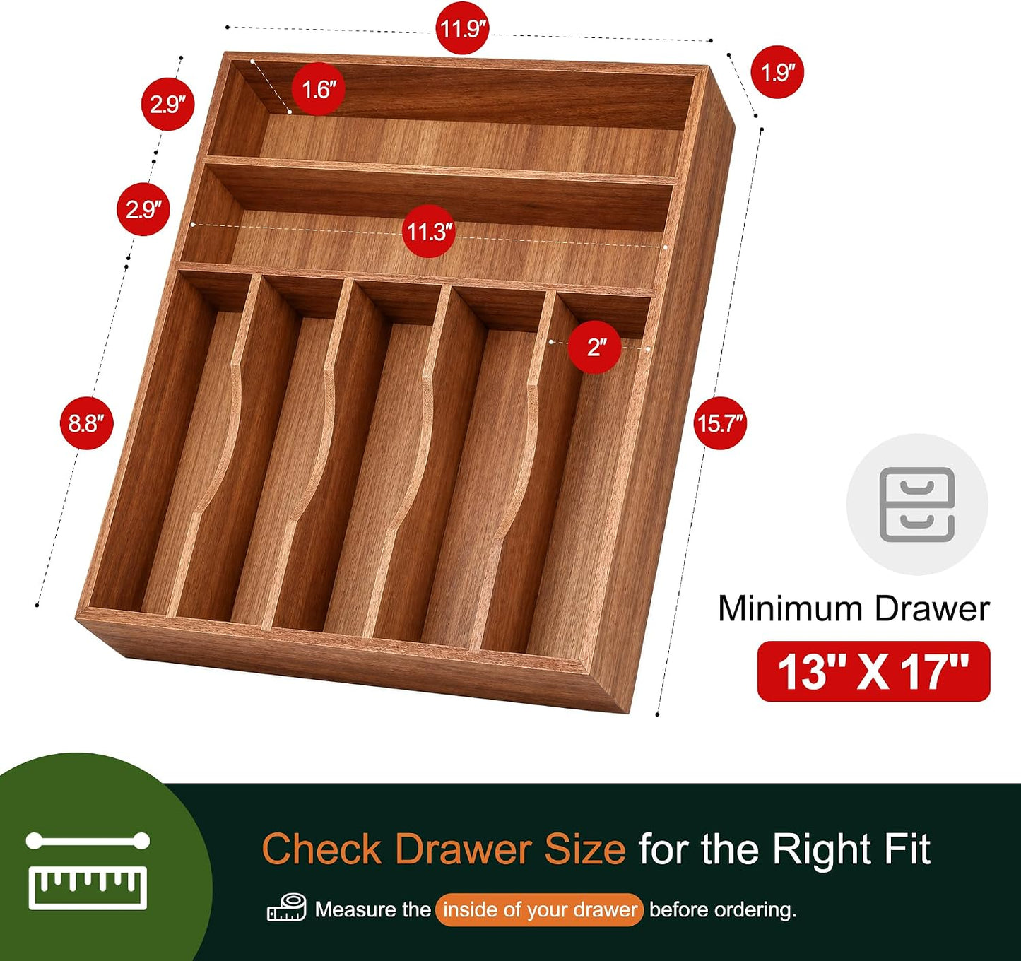 Expandable Bamboo Kitchen Drawer Organizer for Cutlery and Utensils, Adjustable Bamboo Wood Cutlery Tray in Drawer for Flatware and Silverware in Kitchen, (Natural)