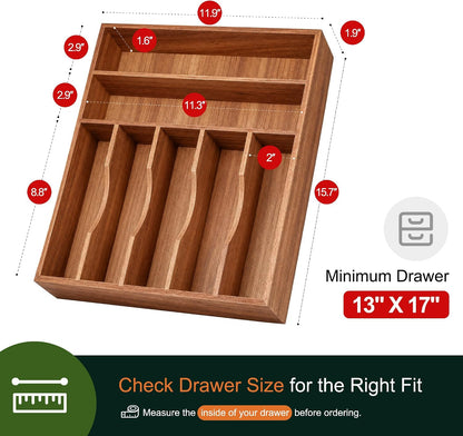 Expandable Bamboo Kitchen Drawer Organizer for Cutlery and Utensils, Adjustable Bamboo Wood Cutlery Tray in Drawer for Flatware and Silverware in Kitchen, (Natural)
