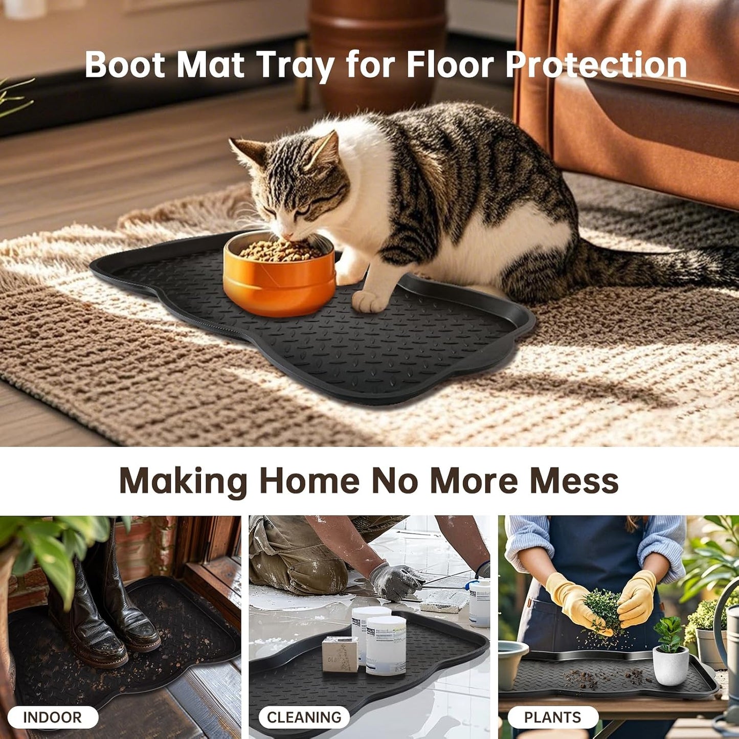 Boot Tray for Entryway, 3 Pack Waterproof Shoe Trays for Indoor Outdoor Use 20"x15" Durable Shoe Mat with Raised Edge, Non-Slip Tray for Boots, Pets, Garden & Muddy Shoes