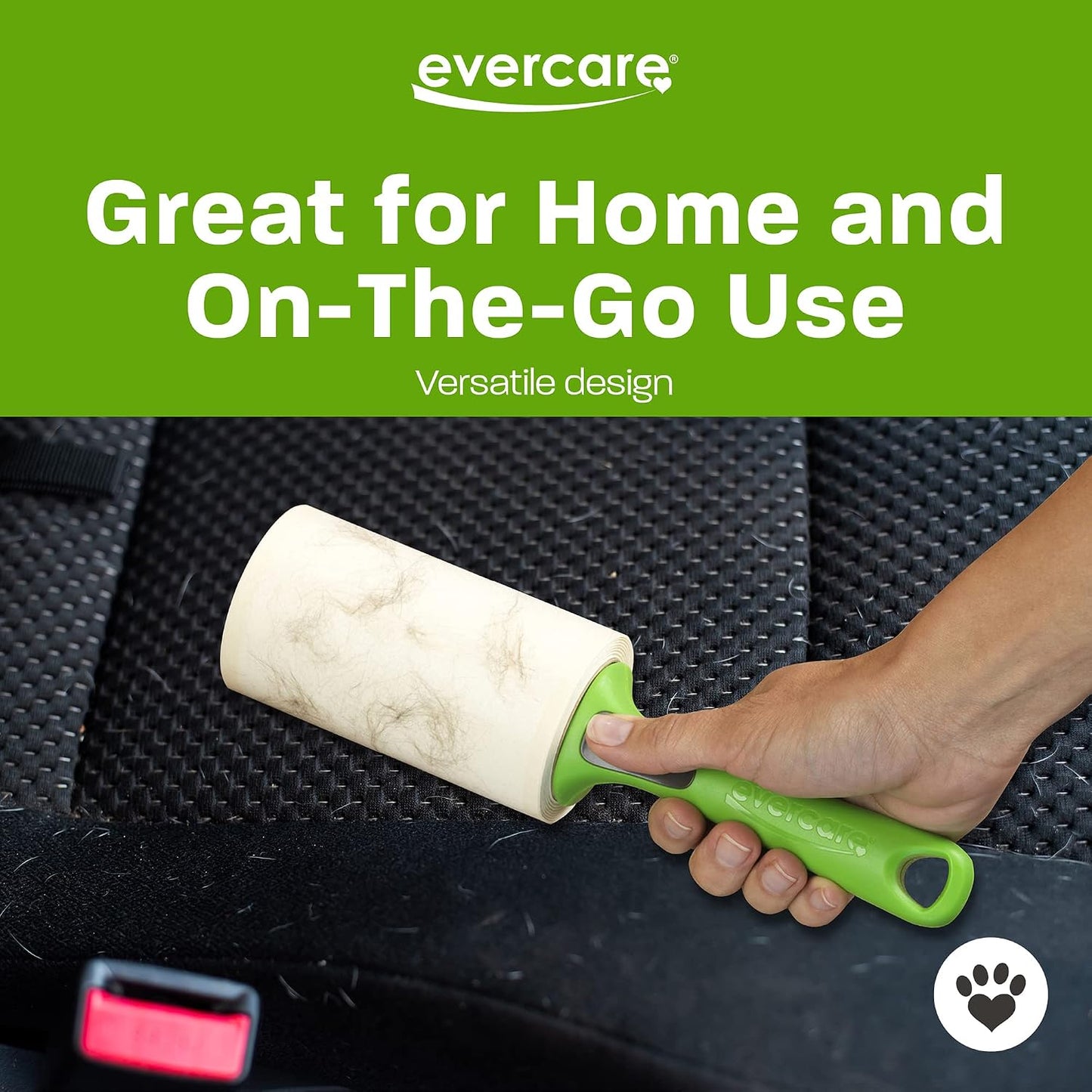 Evercare Pet Hair Lint Rollers All Purpose Use 100 Easy-Tear Sheets Per Roll Reusable Sticky Roller Pets Cat & Dog Hair Remover Contoured Handle For Furniture Clothing & Cars, Set of 3, Green