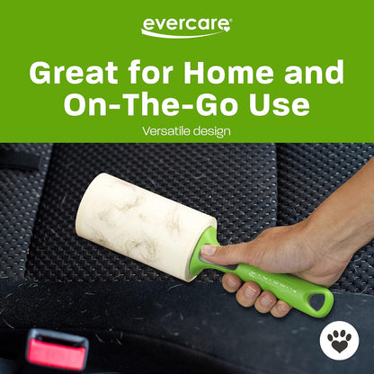 Evercare Pet Hair Lint Rollers All Purpose Use 100 Easy-Tear Sheets Per Roll Reusable Sticky Roller Pets Cat & Dog Hair Remover Contoured Handle For Furniture Clothing & Cars, Set of 3, Green