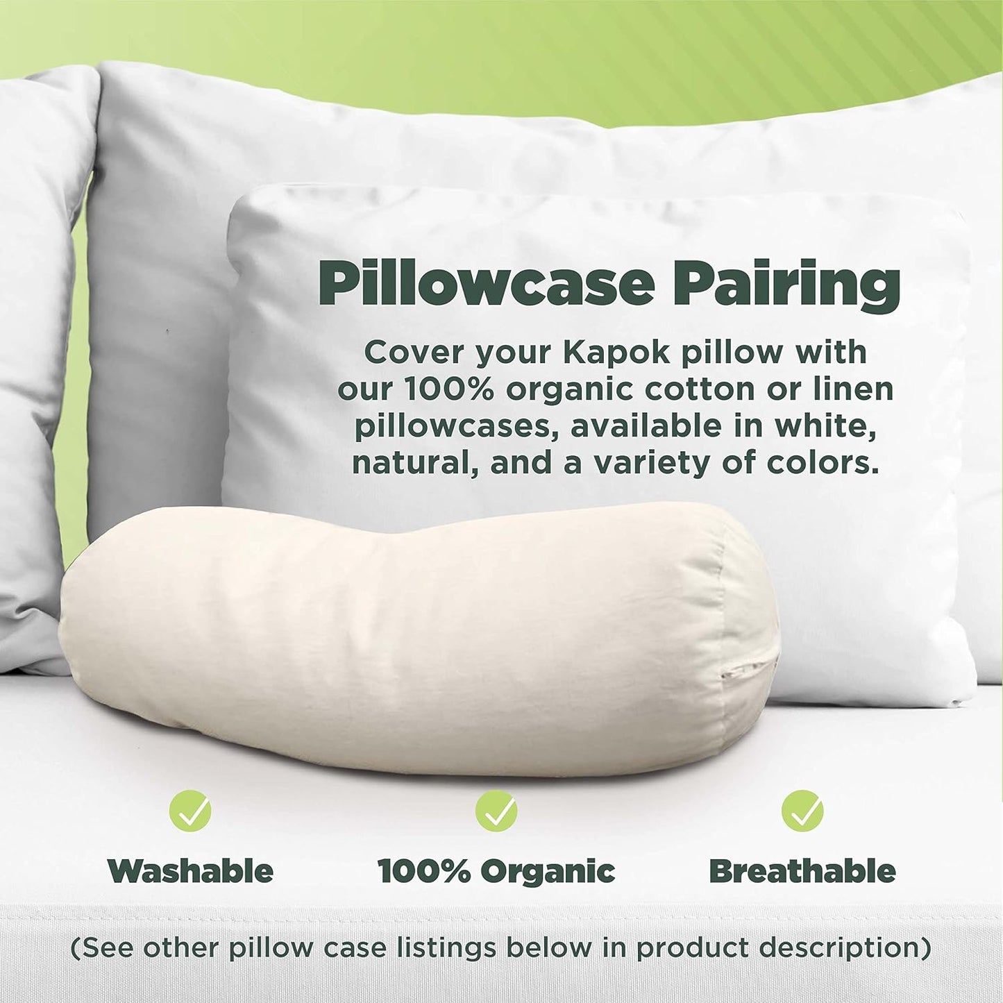 Bean Products Natural Organic Cotton Kapok Neck Roll Pillow 4"Dia x 12"