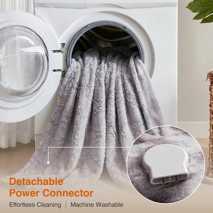 Beautyrest Long Brushed Faux Fur Ogee Textured Design Electric Blanket, Auto Shut Off, Virtually Zero EMF, Multi Heat Setting, UL Certified, Machine Washable, Grey Throw 50x60