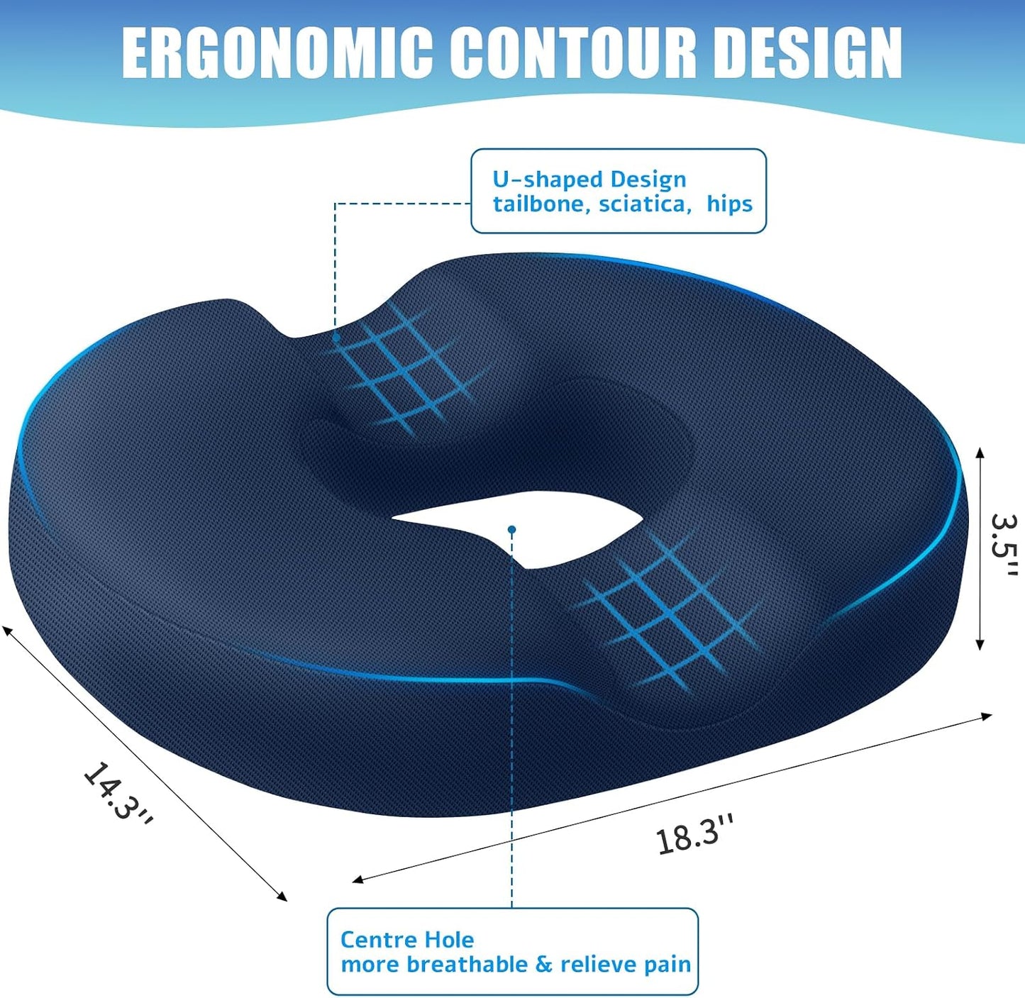 BlissTrends Donut Pillow Seat Cushion, Memory Foam Lifting Cushions(Black) | Donut Chair Cushions for Postpartum Pregnancy & Hemorrhoids,Tailbone Pain Relief Cushion for Office&Home Chairs