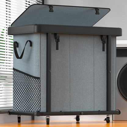 Laundry Hamper with Wheels,150L Leather Patchwork Clothes Hamper Black | Rolling Laundry Basket with Sturdy Metal Frame, Removable Washable Bag,Tall Clothes Sorter for Bedroom, Laundry Room, Dorm
