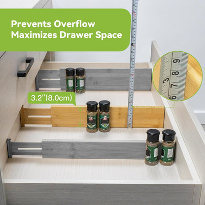 Utoplike 4 Pcs Bamboo Kitchen Drawer Dividers, Large Drawers Organizers | Adjustable Spring Loaded Expandable Organization, Works in Dresser, Bathroom, Bedroom, Office, Fit 17.8"-20.6" Drawer, 2.4"H