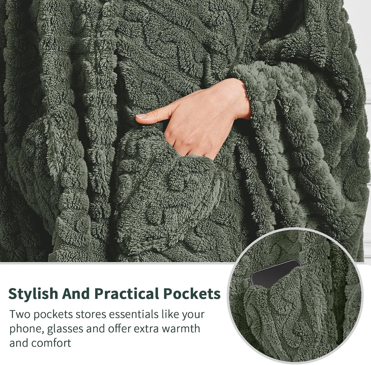 Wearable Blanket Sherpa Fleece Shawl Blanket with Pockets Blanket Poncho Cape for Adults, Cozy Shawl TV Throw Blankets