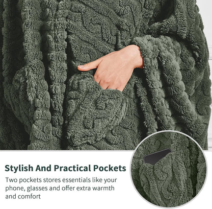 Wearable Blanket Sherpa Fleece Shawl Blanket with Pockets Blanket Poncho Cape for Adults, Cozy Shawl TV Throw Blankets