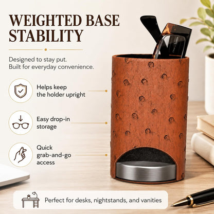 Calabria Desktop Eye Glasses Holder Soft Lining Weighted Base Eyeglasses Stand Case Desks Nightstands PU Leather Mens Womens