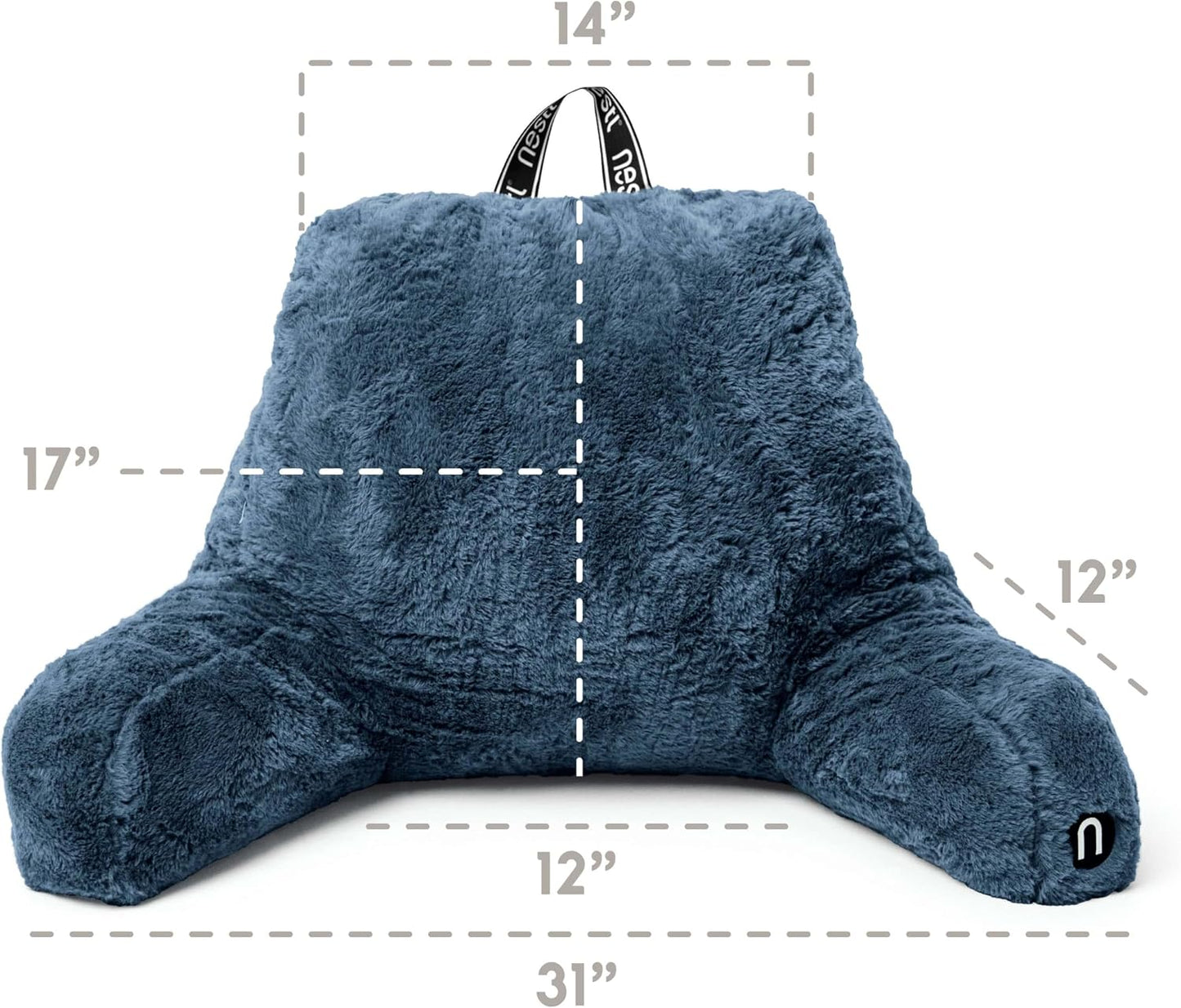 Nestl Fur Reading Pillow with Shredded Memory Foam, Stylish Back Pillow for Bed Sitting Up, Faux Fur Reading Pillows for Sitting in Bed Adult & Kids, Sit Up Back Support Pillow with Arms - Dark Grey