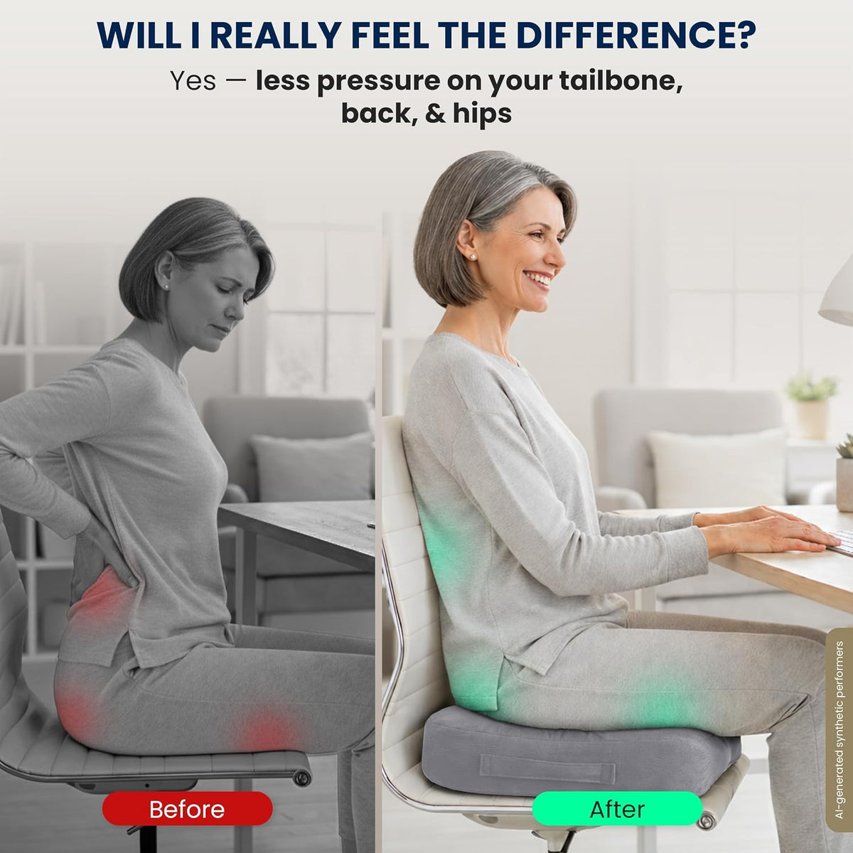 5 STARS UNITED Seat Cushion - Memory Foam Chair Cushion for Tailbone Pain Relief - Ergonomic Support for Coccyx, Sciatica & Butt - Office, Desk & Gaming Chair, Car Seat, Wheelchair, Airplane, Black