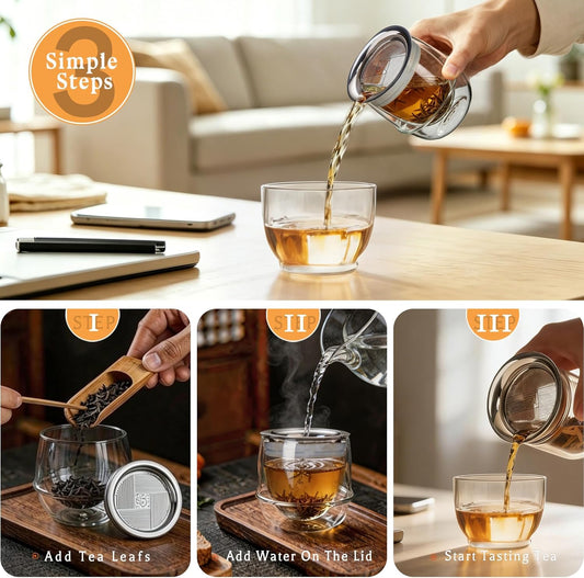 Double-Layer Insulation Glass Teapot with Infuser | Tea Infuser Bottle for Loose Leaf Tea, Portable Tea Maker,Travel Tea Mug, Hot Tea Tumbler, Office & Home & camping