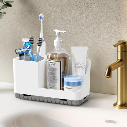 Toothbrush Holders for Bathroom Counter Organizer and Storage (White) | Easy To Clean, Drainage, Non-Slip, Detachable, Kids Electric Toothbrush and Toothpaste Holder for Bathroom