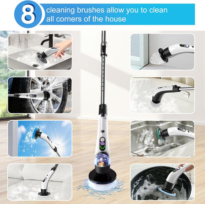 Electric Spin Scrubber - Cordless IPX7 Waterproof Shower Scrubber with 2 Speed Settings and 6 Replaceable Heads，Electric Cleaning Brush for Bathroom，Kitchen and Windows