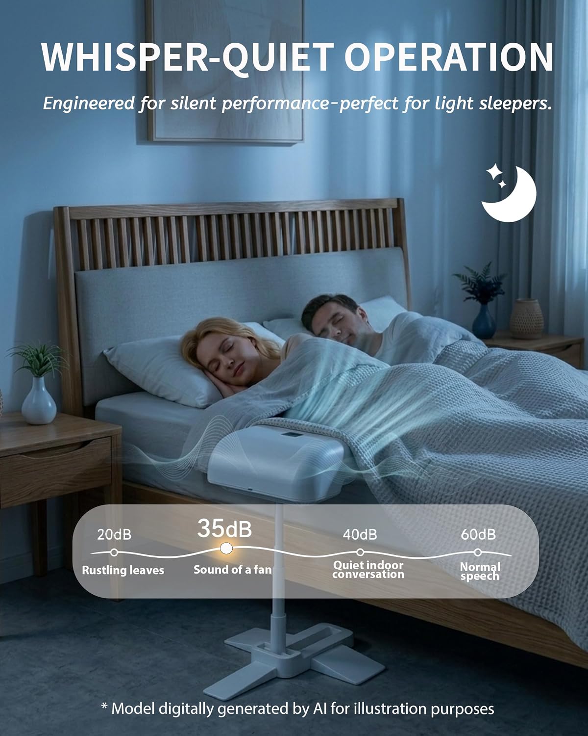 Under Sheets Cooling Fan, Mattress Cooling Fan for Hot Sleepers, Rechargeable Air System with Remote, 5 Speeds, Adjustable Height, Quiet Under Blanket Airflow for Low and Standard Beds (White)