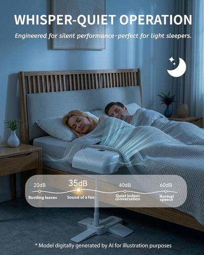 Under Sheets Cooling Fan, Mattress Cooling Fan for Hot Sleepers, Rechargeable Air System with Remote, 5 Speeds, Adjustable Height, Quiet Under Blanket Airflow for Low and Standard Beds (White)