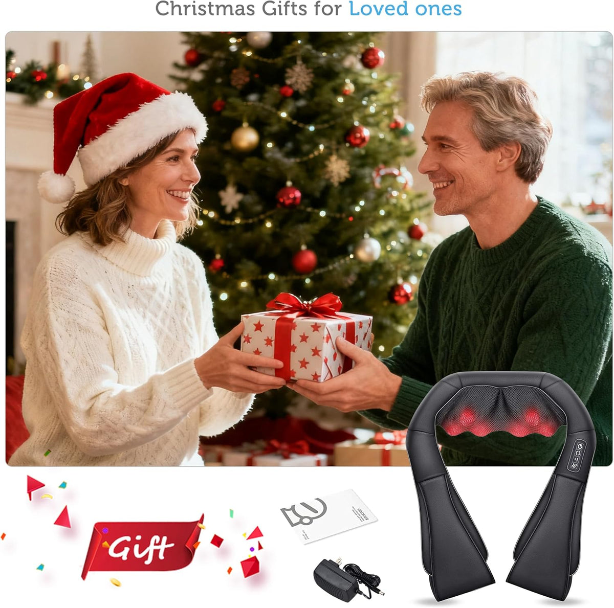 COMFIER Shiatsu Neck and Shoulder Massager with Heat,White Elephant Gifts for Adults,4D Deep Kneading Massage Pillow with Heat, Back Massager, Pillow Massage,Jet Black
