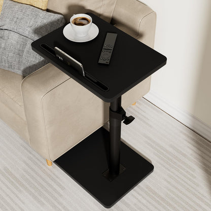 YUHFERA Sofa Armrest Tray Table for Couch - 360° Swivel Height Adjustable End for Small Spaces, Snack Side Table for Bed or Chair with Phone & Tablet Slot (Rustic,Standard)